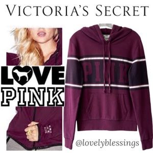PINK Victorias Secret Burgundy Maroon Hoodie Varsity Sweatshirt Size XSmall